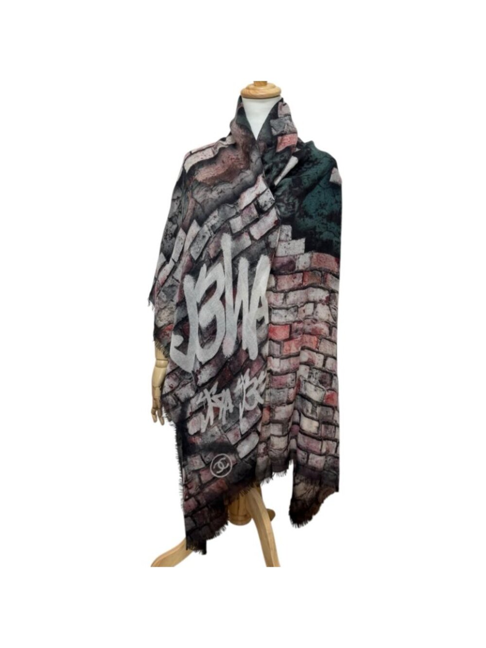 Chanel Logo Shawl Brick Pattern Cashmere Scarf - Picture 7 of 9